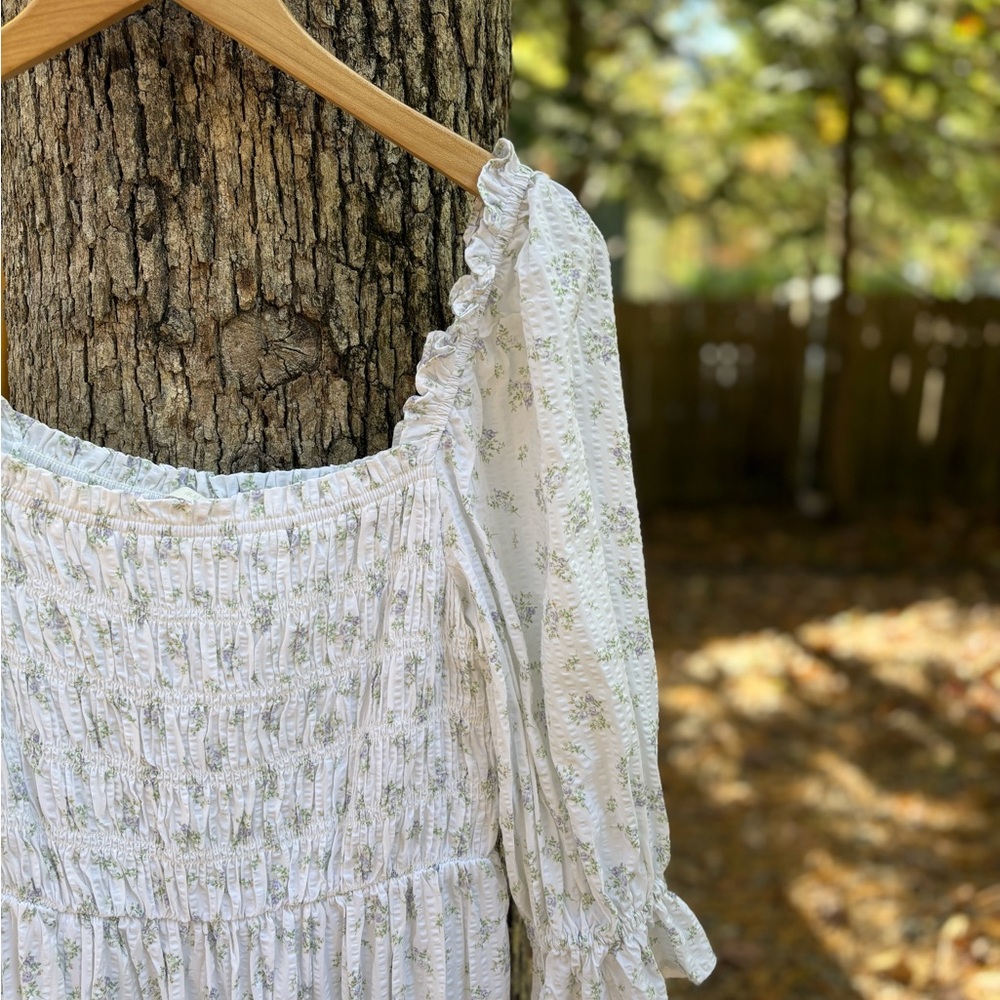 White Floral Smocked Dress